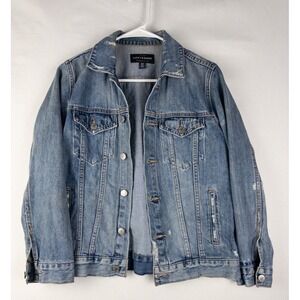 Lucky Brand Tomboy Trucket Jacket Womens S Blue Distressed Moto Button‎ Front